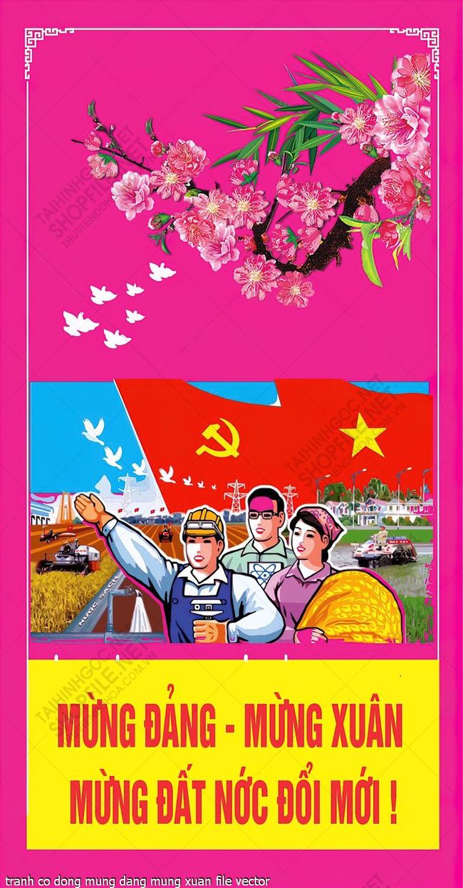 tranh co dong mung dang mung xuan file vector